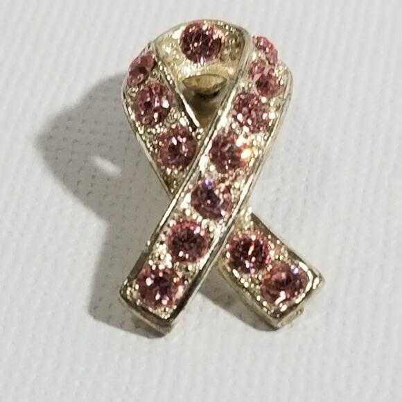 pink crystal breast cancer awareness ribbon pin USA 1" - Picture 6 of 10